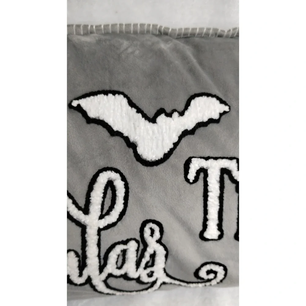 Halloween‎ Spooktacular Pillow Gray Lumbar Skeleton Bats Embroidered 14